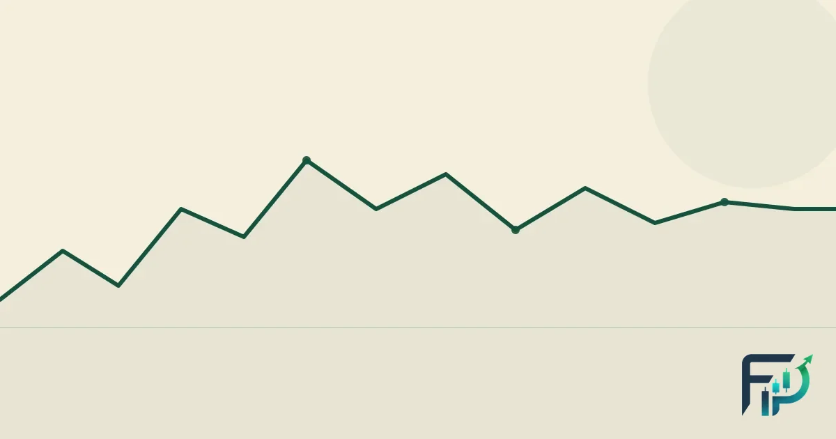 A calm line tracing an uneven path that rises and falls before settling, illustrating that real trading returns are irregular rather than a straight climb