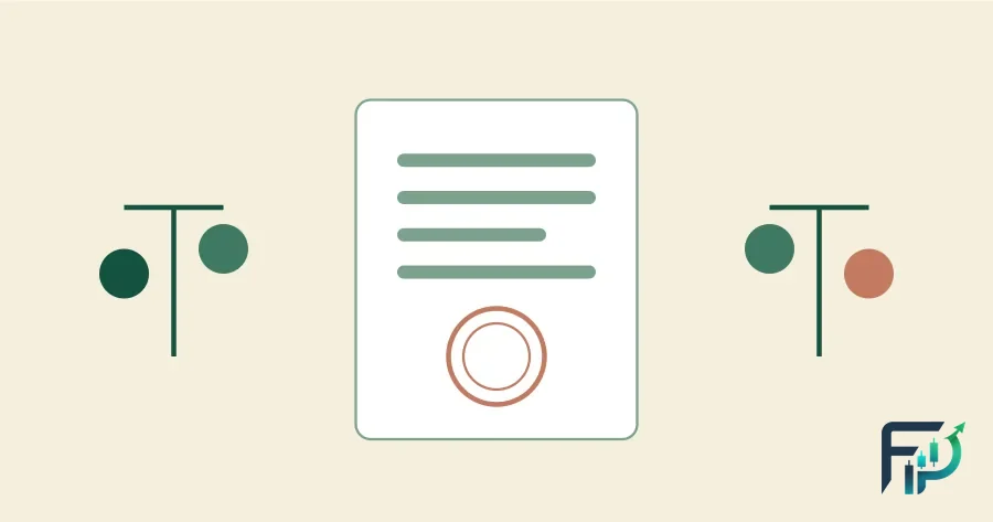 An abstract illustration of a document with a seal flanked by two simple balance-scale motifs in green and terracotta on a cream background, suggesting weighing evidence about a platform